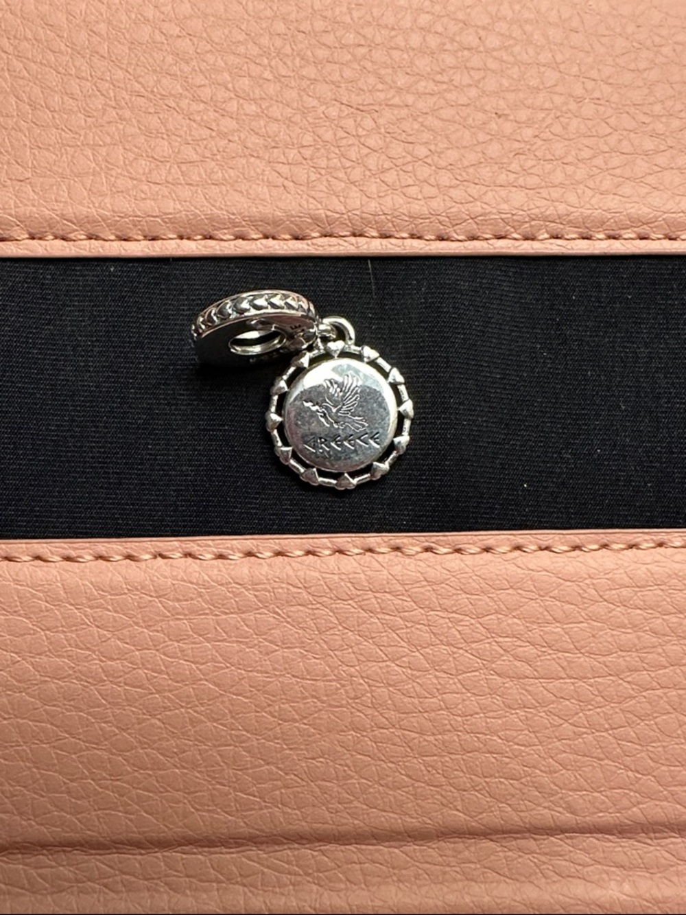 Pandora Silver Eagle Medallion Dangle Charm on Pink